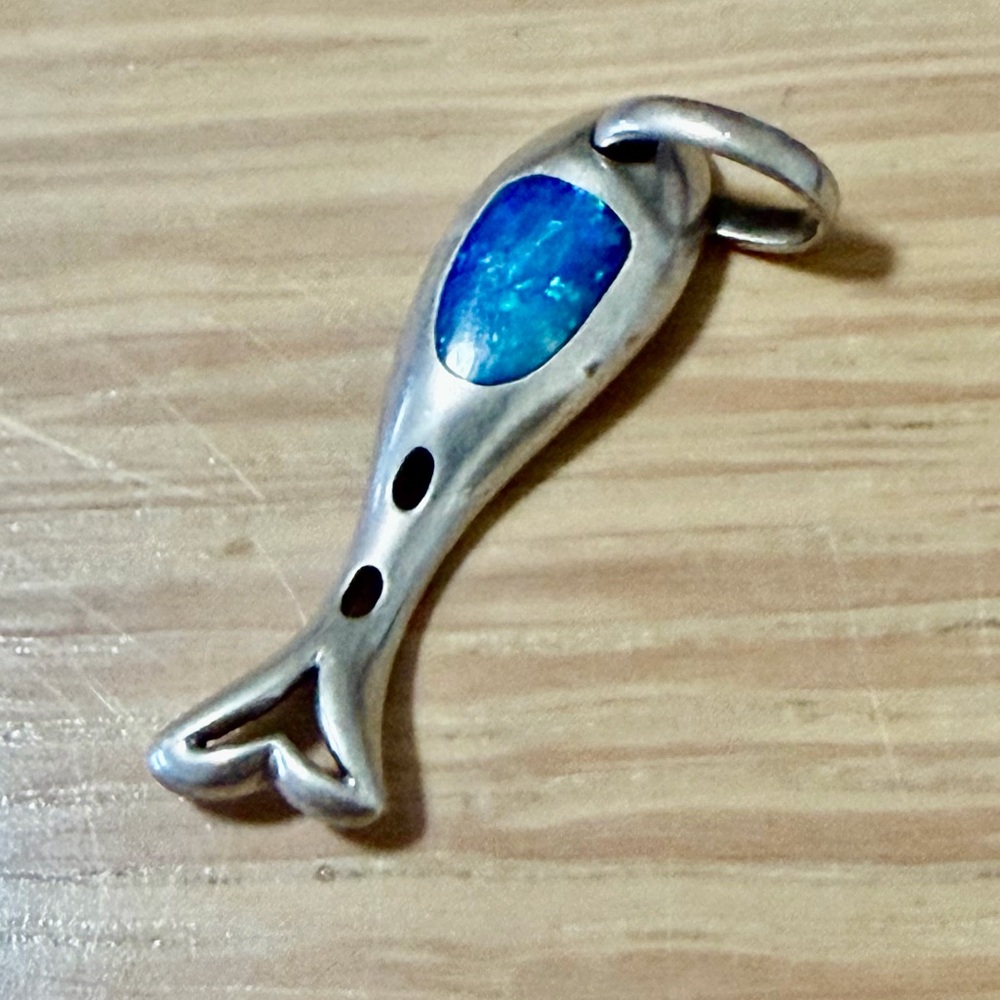 Australian Opal and Sterling Silver Fish/Whale Pendant